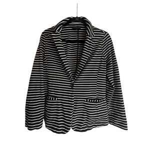 Worthington Womens Black White Striped Knit Blazer Jacket Small Single Button